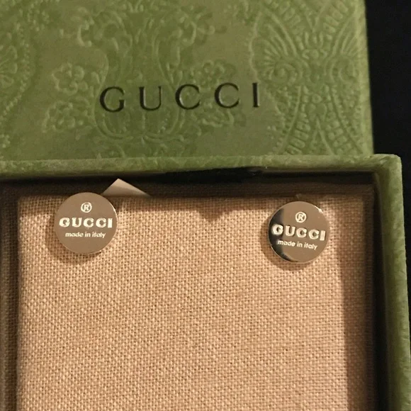 Authentic Gucci Trademark Logo .925 Sterling Silver Round Stud Earrings - Picture 1 of 15